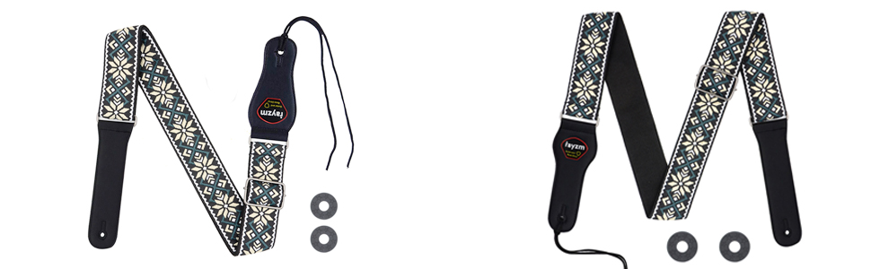 Гітарний ремінь Rayzm з візерунком жакарду, бавовняний, для акустичної та електрогітари, басу, з тримачем для медіатора, металевий бугель 5 см, регульована довжина