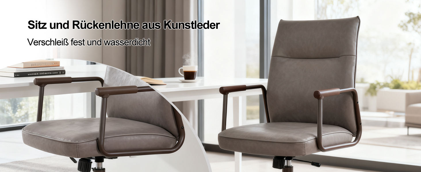 Офісне крісло Duhome з регулюванням висоти, поворот на 360°, матеріал PVC, для офісу, вітальні, спальні (сірий)