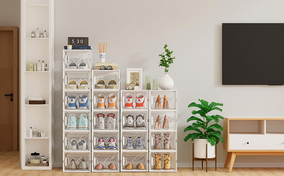 Коробки для взуття SIMPDIY, набір 12 шт, прозорі, з кришкою, для зберігання взуття (до 46 розміру)