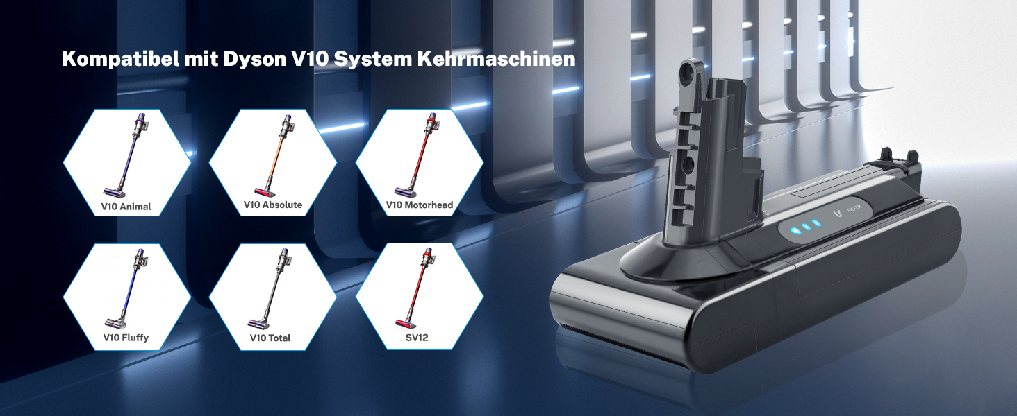 Акумулятор для пилососа Dyson V10, 7200mAh, замінний, сумісний з V10 Animal, Absolute, Fluffy, Motörhead, Total Clean