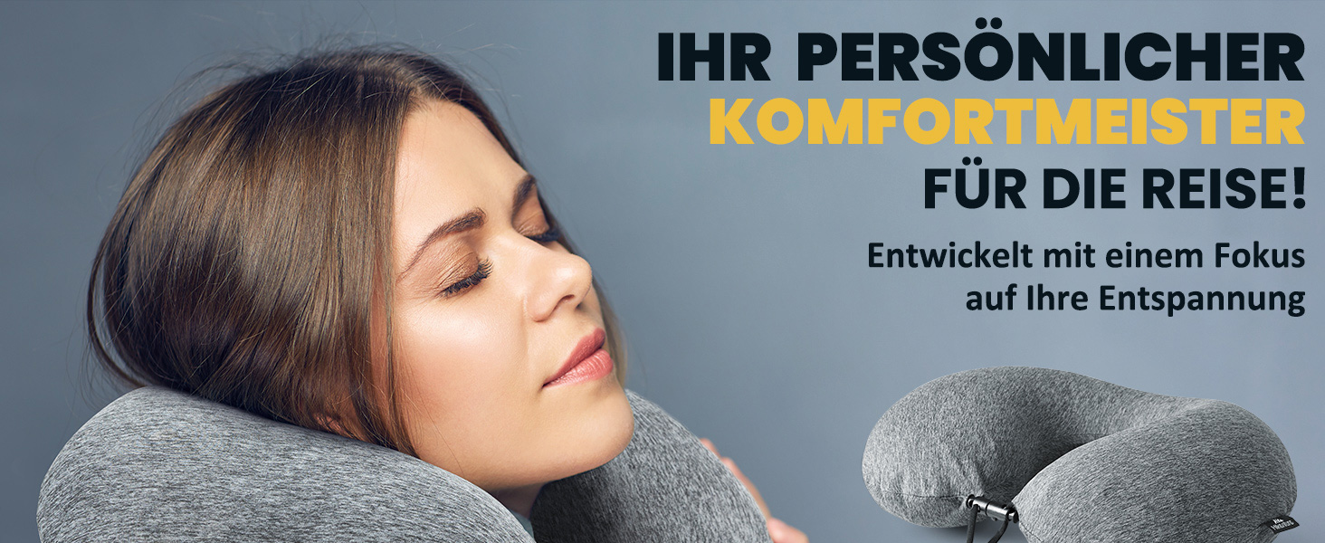 Подушка для шиї HIKENTURE надувна для подорожей літаком/поїздом з чохлом. Зручна подушка-ворітниця для дорослих. Кольори: синій, темно-сірий.