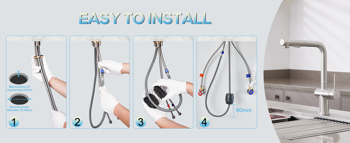 Змішувач кухонний з висувною лійкою, високого тиску, з двома режимами струменя, поворотний на 360°, L-подібний, з нержавіючої сталі (шліфований)