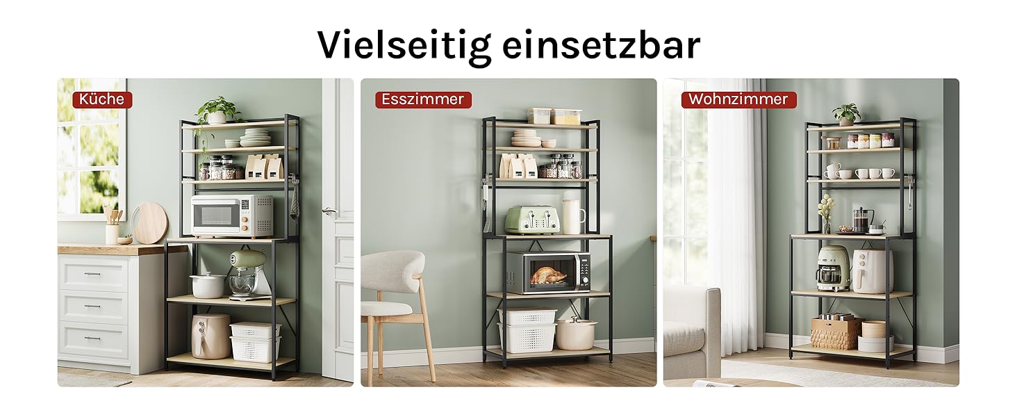 Стійка кухонна WOLTU з 6 полицями, металева та з інженерної деревини, 60 x 167 x 40 см, рустикальний коричнево-чорний колір