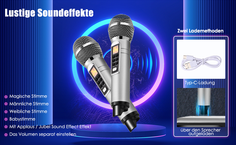 Караоке Машина з 2 Бездротовими Мікрофонами, Bluetooth Колонка з Сенсорним Екраном, LED-підсвічуванням та Підставкою для Телефону, Караоке Колонка для Дітей з USB/TF/AUX (Срібна)