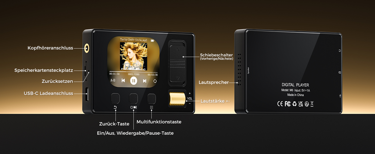 MP3 плеєр 32GB з Bluetooth 5.3, HiFi звук, для дітей, чорний. Радіо FM, підтримка TF карти до 128GB, еквалайзер, навушники в комплекті