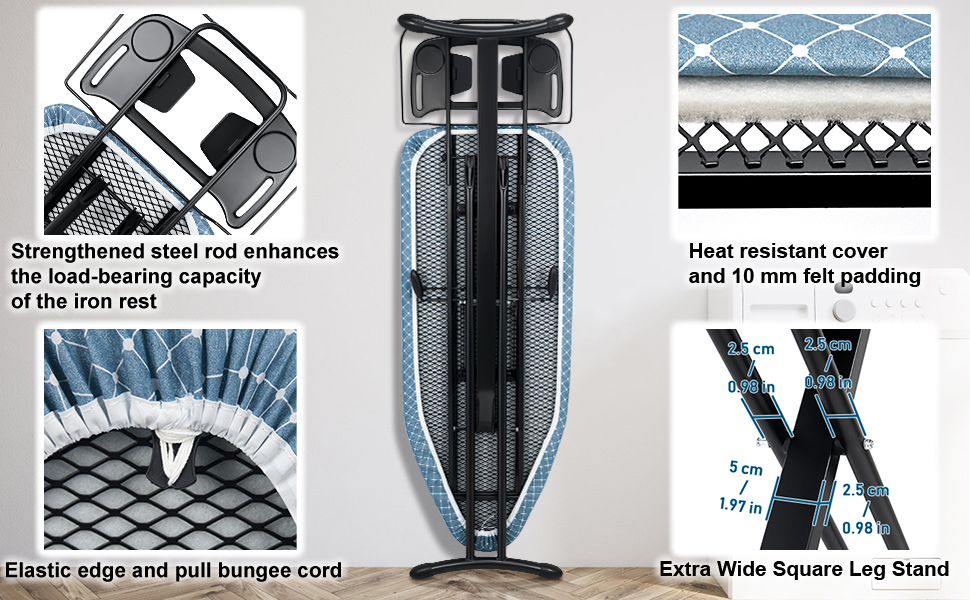 Гладильна дошка Duwee Extra Wide Deluxe з підставкою для праски, термостійкий чохол та товстий фетровий наклад, стабільні ніжки, 117 x 43 см