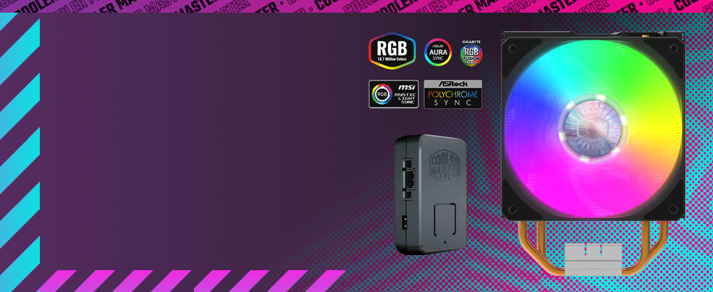 Охолоджувач CPU Cooler Master Hyper 212 LED Turbo ARGB з підтримкою LGA1700, 4 теплові трубки, RGB-вентилятор SF120R