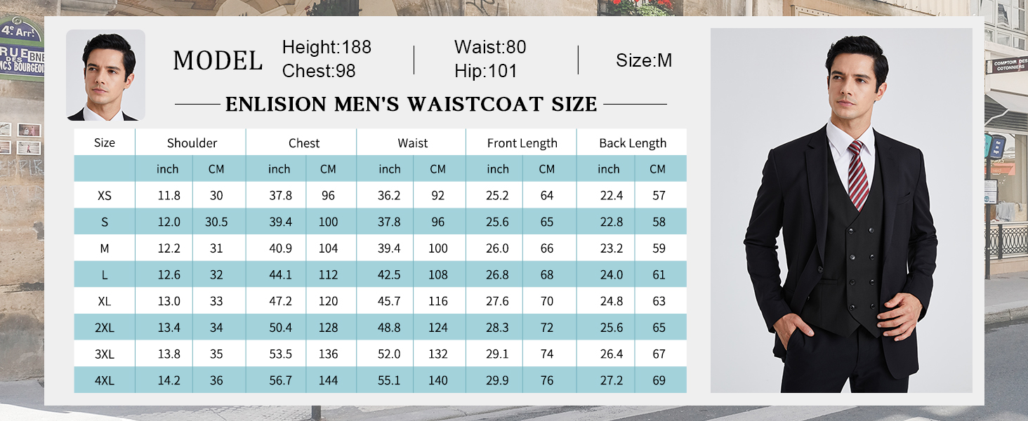 Чоловіча жилетка Enlision з дворядним застібкою та V-подібним вирізом, Slim Fit, для костюма, повсякденного, формального та ділового стилю, чорного кольору