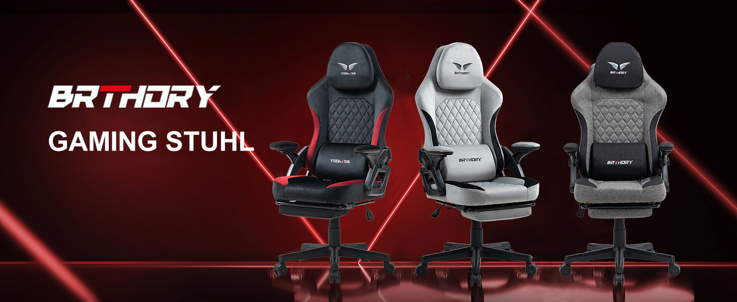 Геймерське крісло Racing Ergonomic з регульованою подушкою для голови та підставкою для ніг, тканинна оббивка, чорно-червоне