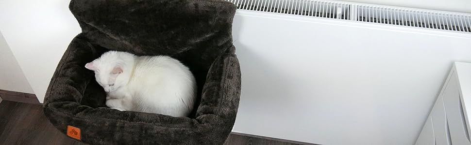 Преміум лежанка для котів Schlitzohr Lucky, сіра, з підігрівом, м'яка та затишна