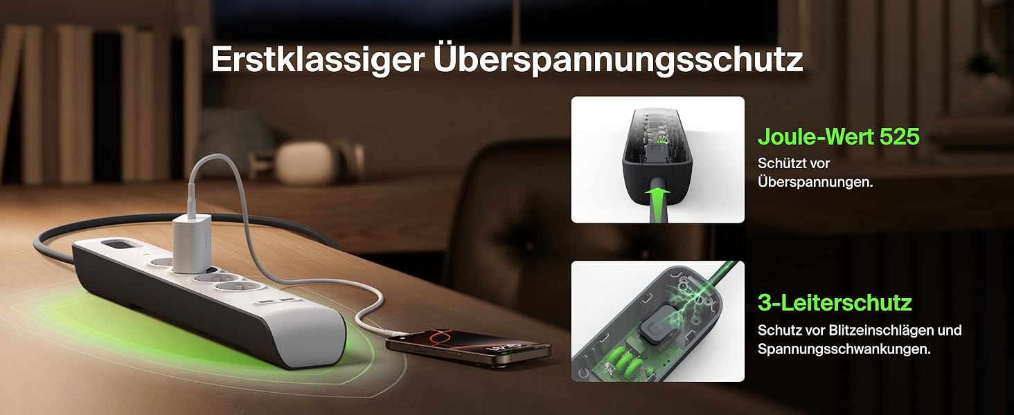 Мережевий фільтр Belkin з захистом від перенапруги та USB-портами, 8 розеток, 2 USB-A, 2.4A, кабель 2м, для дому та офісу