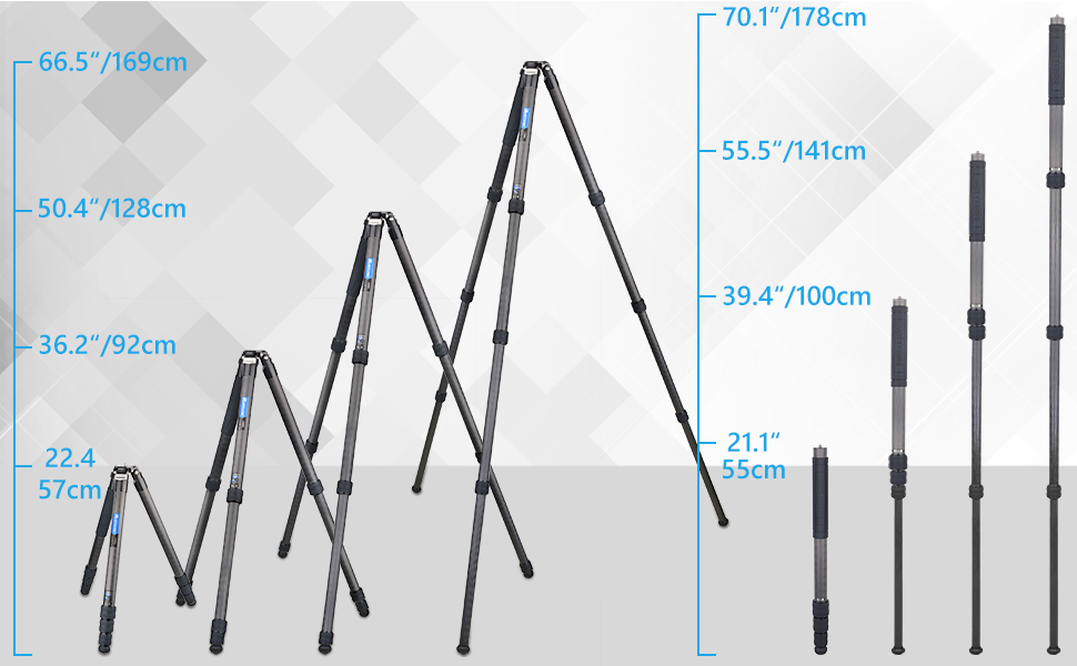 Штатив для камери Artcise з вуглецевого волокна, монопод 40 мм, професійний, для важкої техніки, подорожей, максимальне навантаження 40 кг (CS90C)