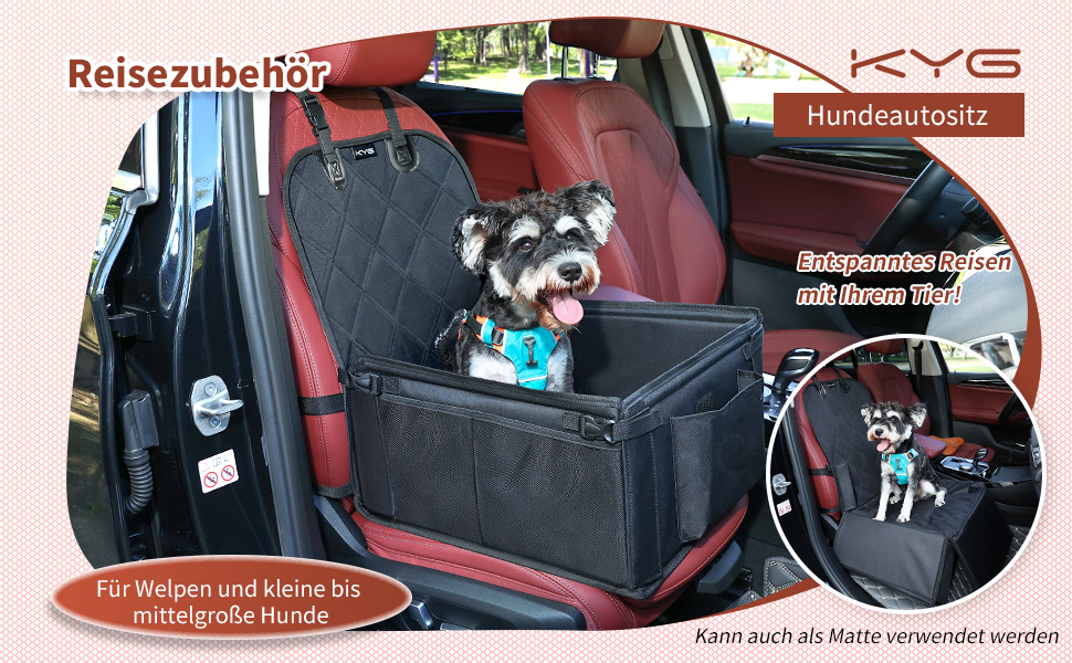 Автокрісло для собак KYG - стабільне, водовідштовхувальне, неслизьке та стійке до подряпин, для маленьких собак, для переднього та заднього сидіння (Чорний) 6696