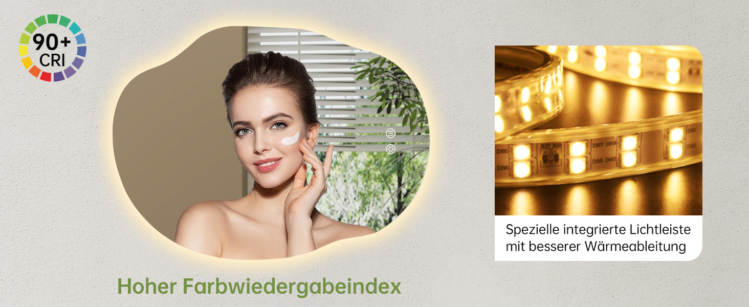 Дзеркало для ванної кімнати з підсвічуванням, арочне, без рами 50x75 см. Touch-панель, регулювання яскравості, 3 кольори світла, запобігання запотіванню