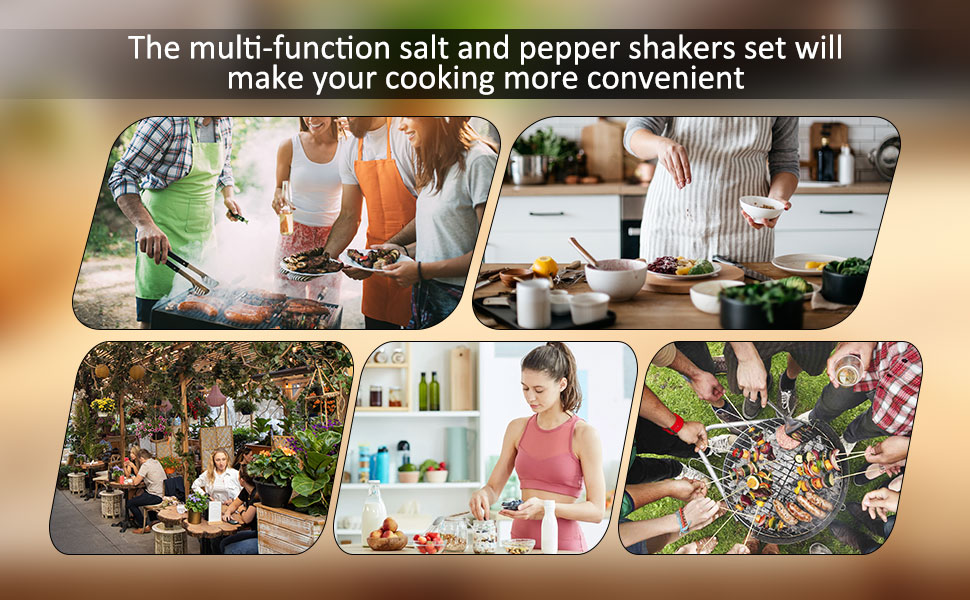 Набір солі та перцю: скляні та нержавіючі солі та перечниці для кухні, подорожей, BBQ. Чорний та білий колір.