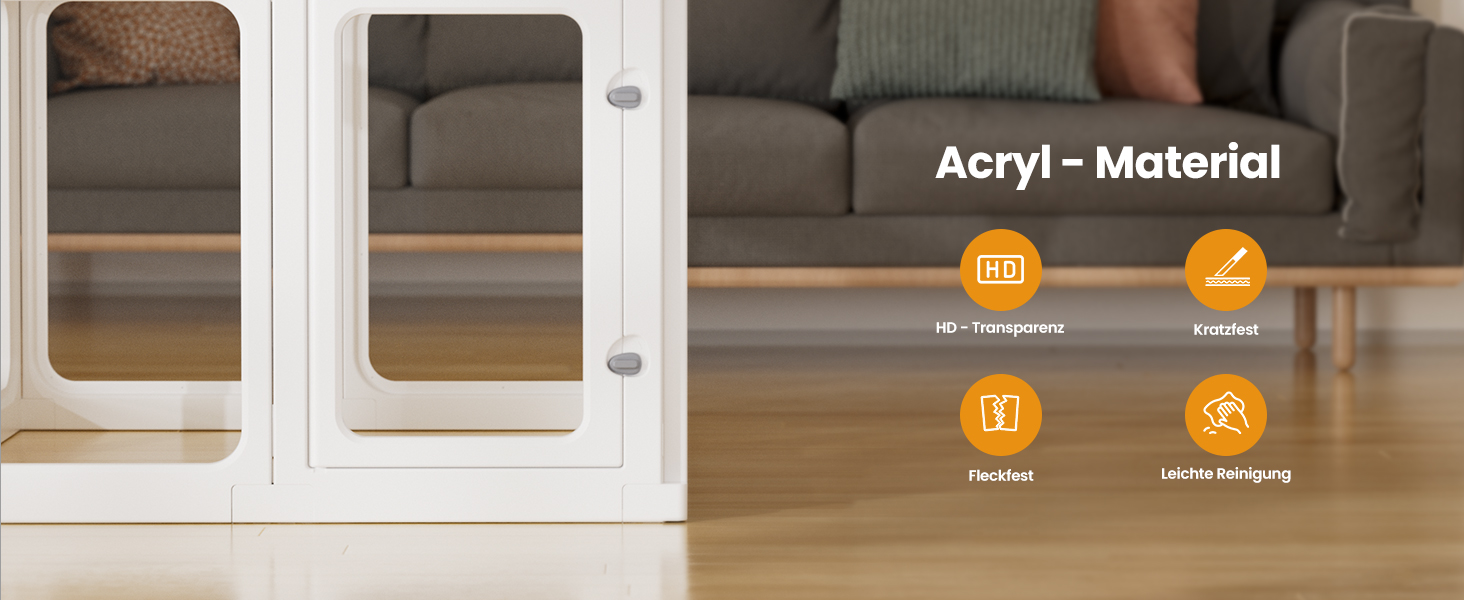 Клітка-біговий вольєр для цуценят Gardner Pet Acryl з акрилу, 60 см, 8 панелей, для дому, складана, прозора, з присосками, підходить для цуценят, кроликів, котів, свиней, білий