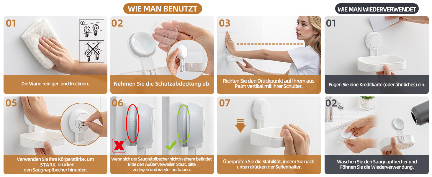 Тримач для мила LEVERLOC з піддоном, MAX 3 кг, настінний, без свердління, з присосками, для ванної кімнати та кухні, білий (2 шт.)