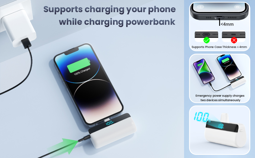 Power Bank Feob Mini 5200mAh 20W PD: Компактний акумулятор для iPhone з LED-дисплеєм, сумісний з iPhone 14, 13, 12, 11, XS, XR, 8, 7, 6 - фіолетовий