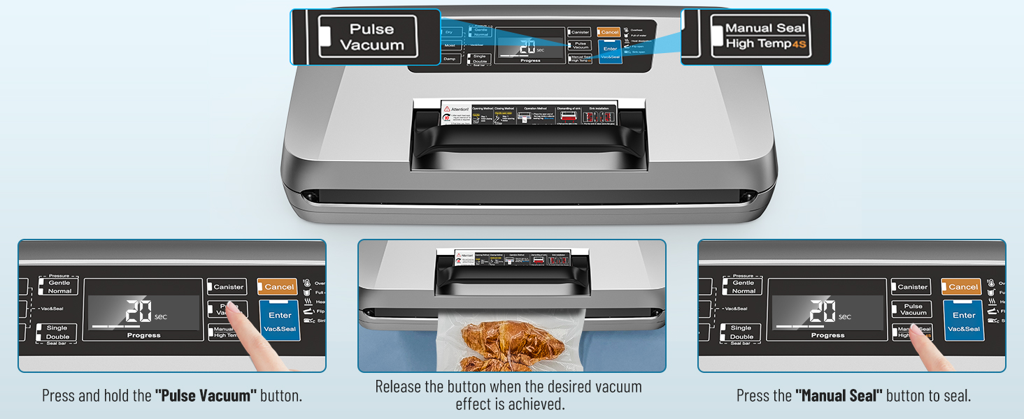 Професійний вакуумний пакувальник DXstring Vakuumiergerät Profi: 12 функцій, 95kPa, подвійний шов, для продуктів харчування