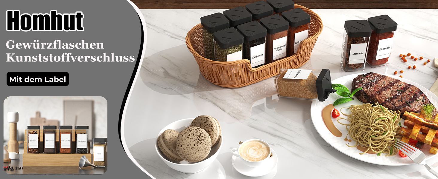 Набір баночок для спецій кутовий 12 шт. по 120 мл з кришкою, чорний