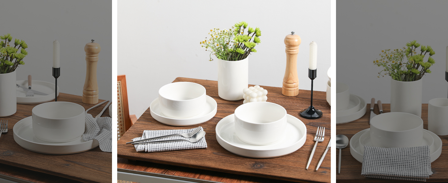 Набір посуду Sweejar Home з кераміки для 4 осіб (12 предметів): порцелянові тарілки та миски, богемський стиль, простий набір для обіду, придатний для миття в посудомийній машині та використання в мікрохвильовій печі