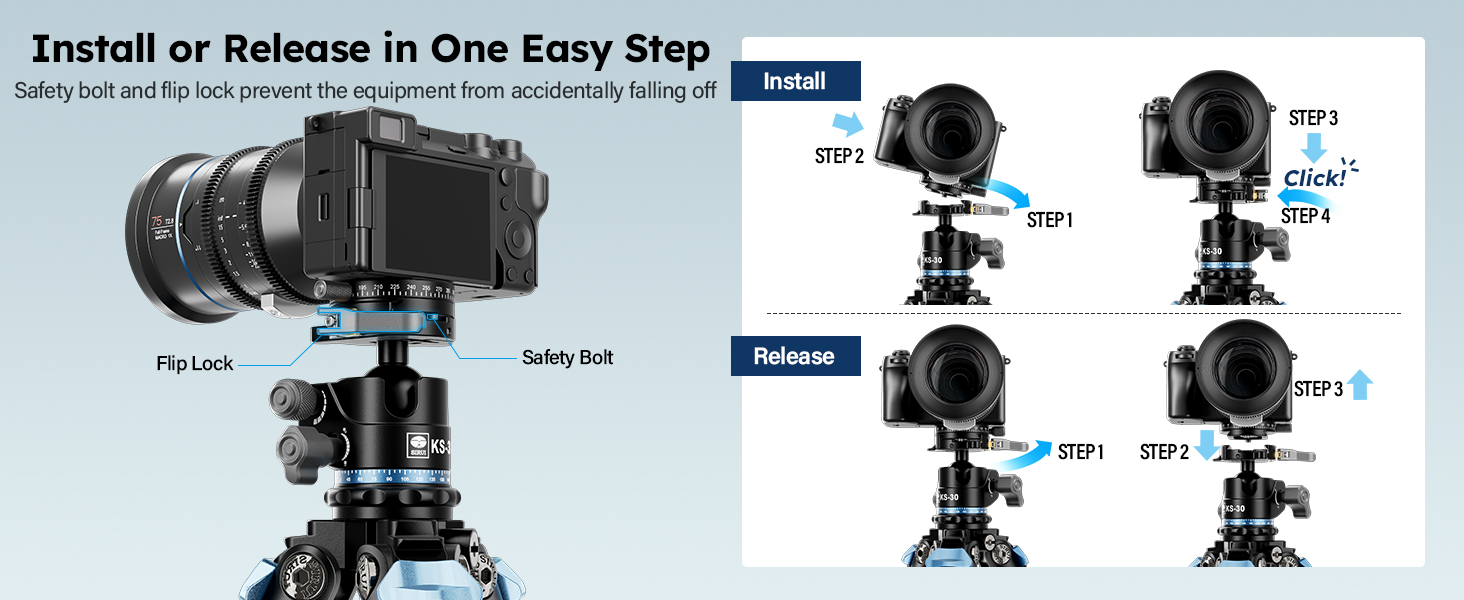 Штатив SIRUI AM-284 з вуглецевого волокна 130 см + Kugelkopf KS-30. Професійний компактний штатив для камери, швидка заміна, вантажопідйомність до 15 кг