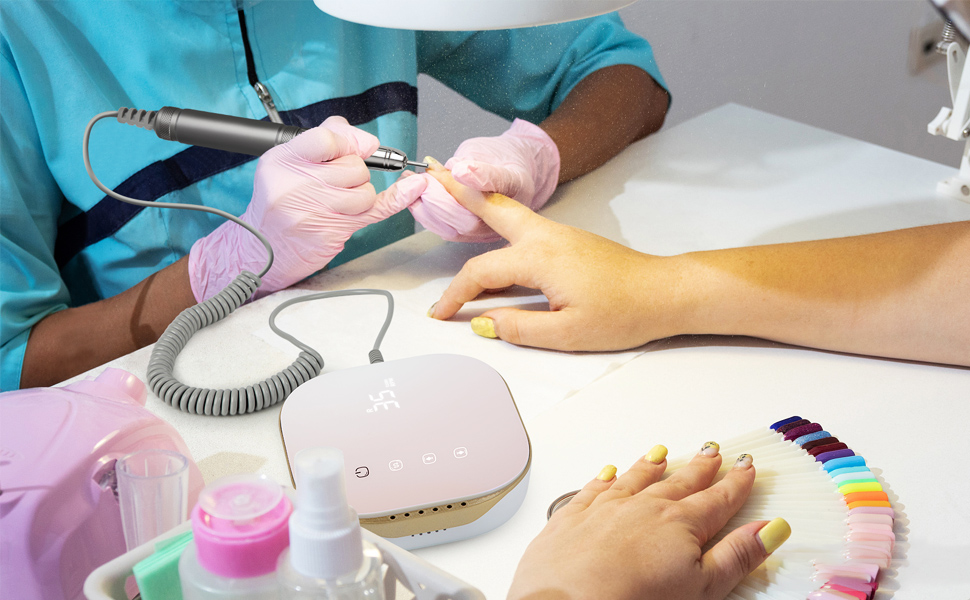 Електрична машинка для манікюру та педикюру Madenia TouchPro – 35000 об/хв, з LED-дисплеєм, 6 насадок (рожевий)