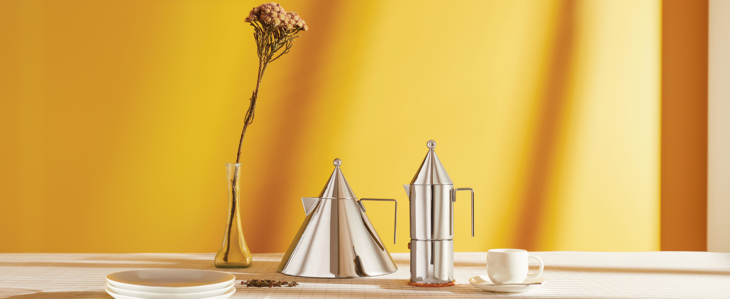 Кавомашина Alessi La Conica 90002/3 - дизайн з нержавіючої сталі з мідним дном, 3 чашки, срібна