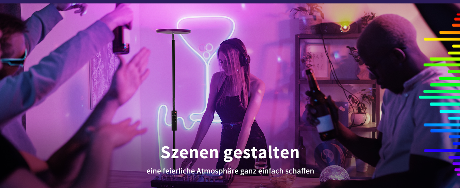 Стійка лампа LuminexDesigns з полицею, 36W+7W LED, диммування, 3200LM+600LM, сучасний дизайн, для вітальні та як настінний світильник, з пультом керування, 2700K-6500K, чорний колір