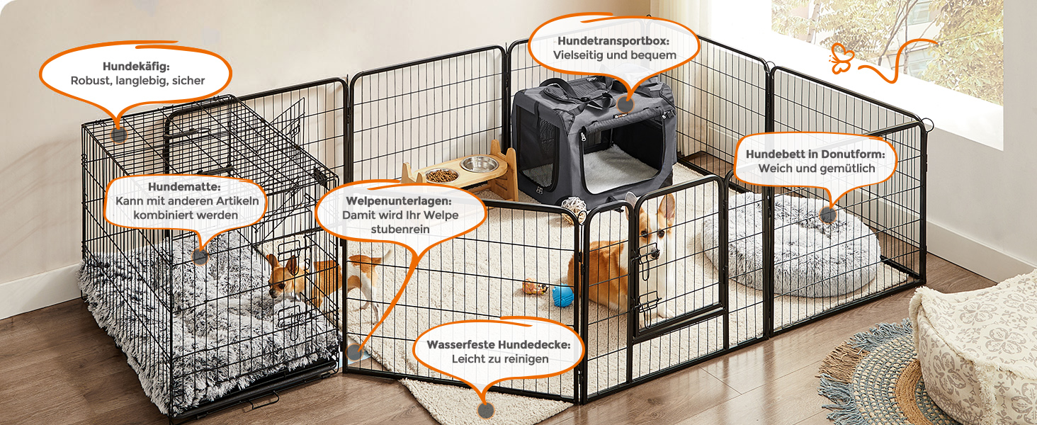 Клітка для собак Feandrea, переноска для собак, середнього розміру, сіра, 60 x 42 x 42 см