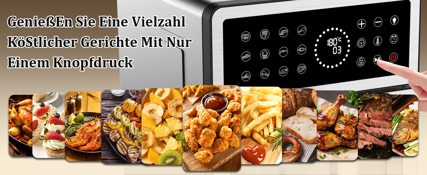 Аерофритюрниця 12л 2 камери 2600W Airfryer XXL срібна - багатофункціональна фритюрниця з верхнім та нижнім нагріванням, вікном та підсвіткою