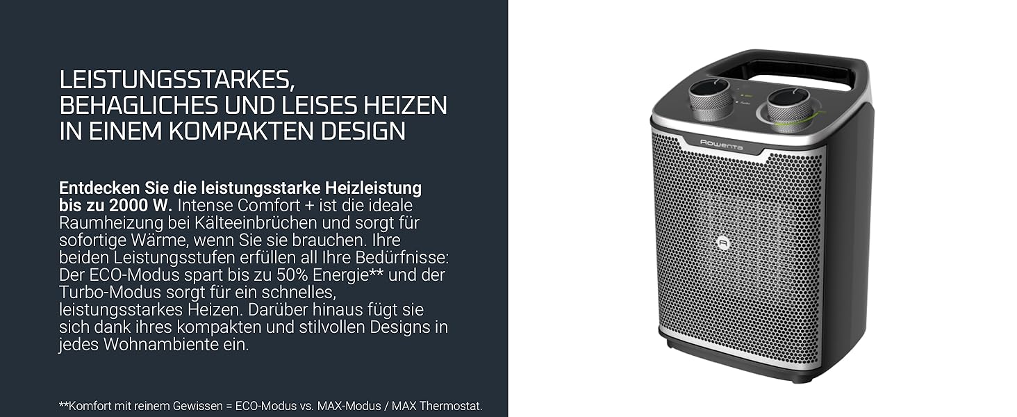 Обігрівач Rowenta Instant Comfort Compact 2000, керамічний, чорний, SO2350F0, A+++, 35 м²