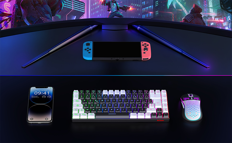 RedThunder K84 Combo: Бездротова клавіатура та миша USB, AZERTY (французька), 75% TKL, 3200 DPI (Чорний/Білий)