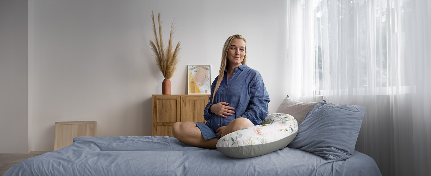 Подушка для вагітних Amilian Stillkissen 170 см XXL – подушка для сну на боці, подушка для годування, body pillow (Колібрі, шалфей)