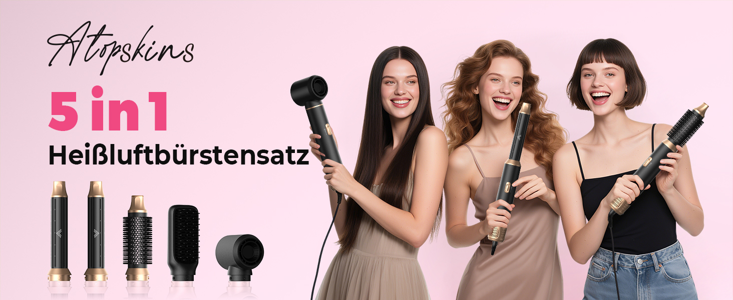 Мультистайлер для волосся 5 в 1 Atopskins Air Styler 1000W: фен-щітка, вирівнювач та плойка для сушіння, завивки та гладкого волосся (Darkschwarz)