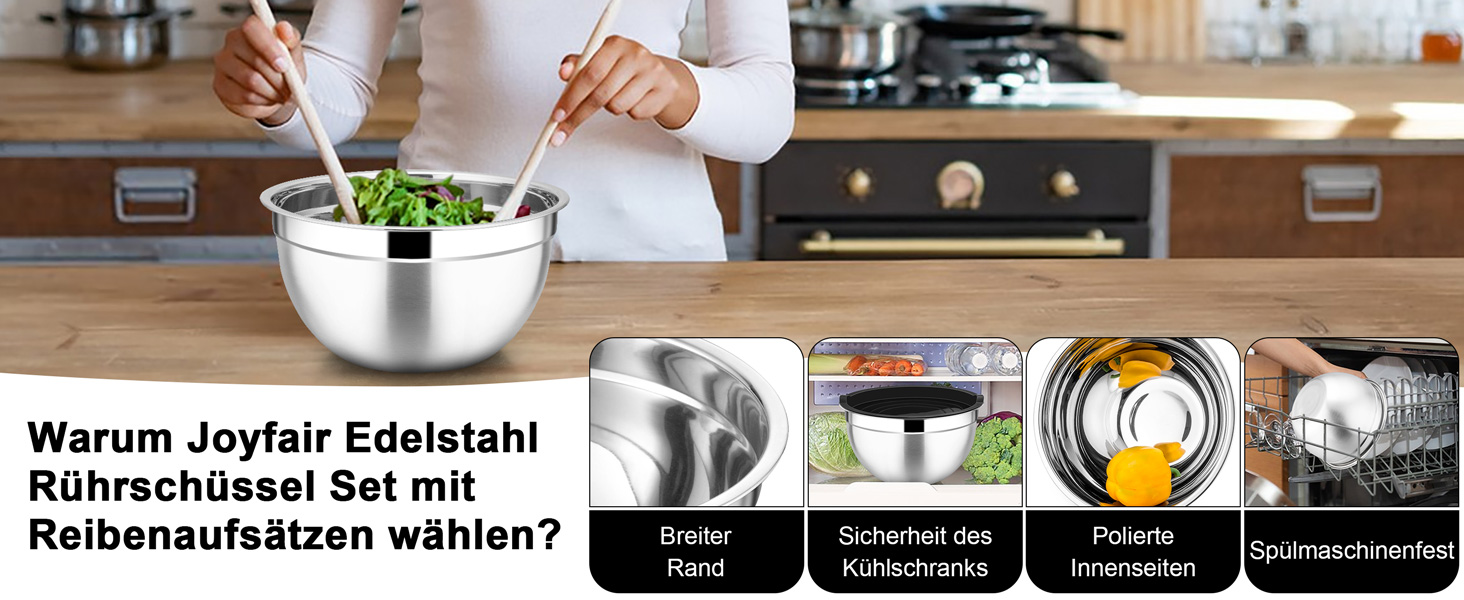 Миска Joyfair 4,5 л з нержавіючої сталі з кришкою, набором терок для приготування, миття в посудомийній машині - чорна