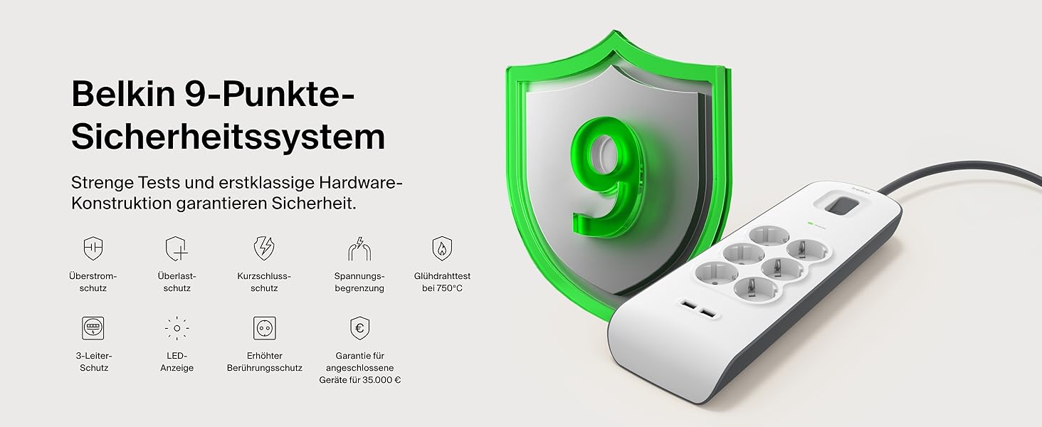Мережевий фільтр Belkin з USB, 8 розеток, 2.4A, 2м кабель, для дому та офісу