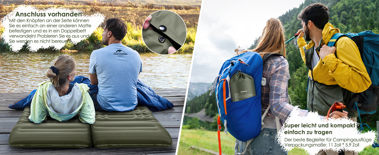 Arlierss Self-Inflating Camping Sleeping Pad with Foot Pump & Pillow - 12cm Thick, Ripstop, Portable, Outdoor, Hiking, Travel, Beach - Army Green