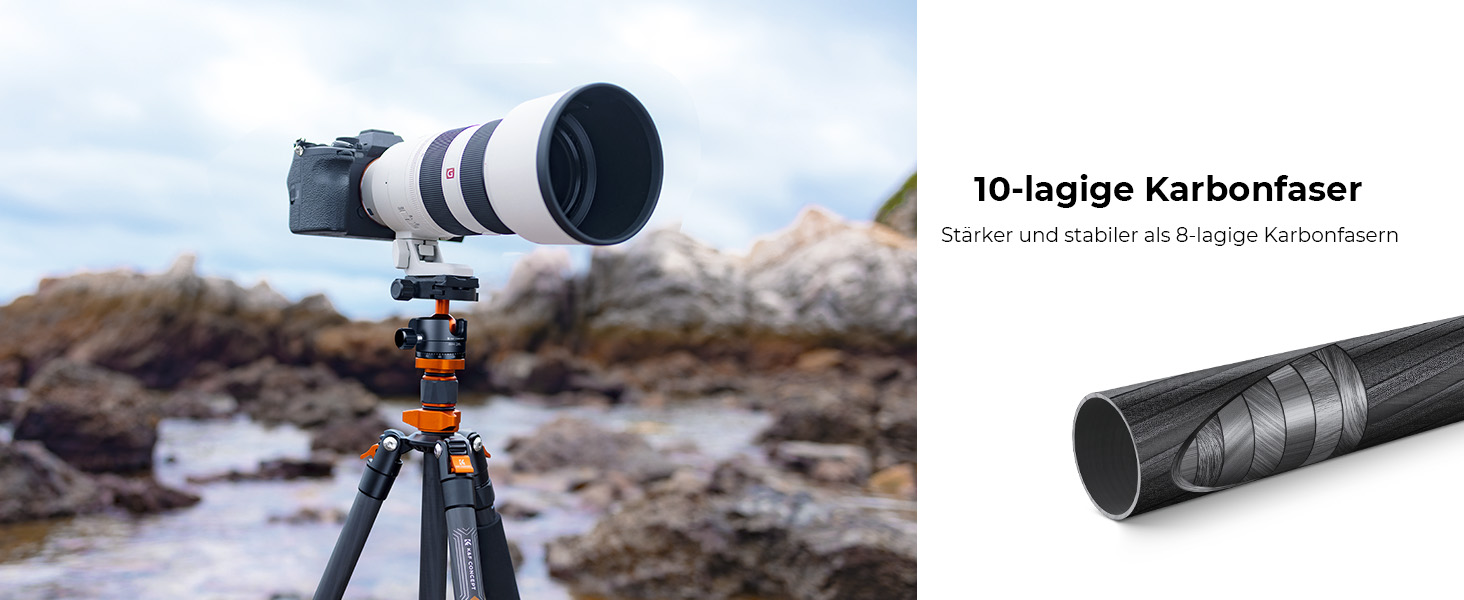 Штатив K&F Concept 172см з вуглецевого волокна, D255C4(SA255C1) - компактний штатив для камери/телефону, легкий трипод з функцією монопода, 1/4” гвинт, туристичний штатив з кульковою головкою 360° для DSLR, до 10кг