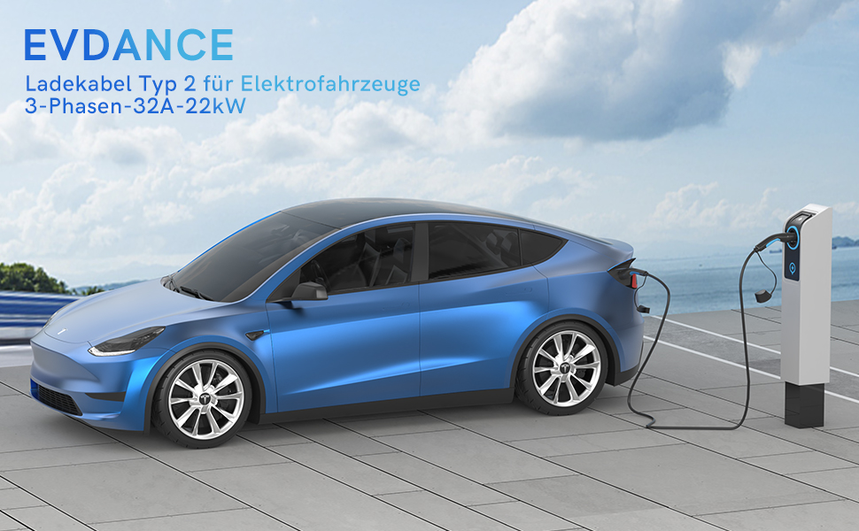 Кабель для зарядки електромобілів Тип 2, 16A, 3 фази, 11 кВт з сумкою, 8м. Сумісний з усіма електромобілями (22 кВт, 32A)