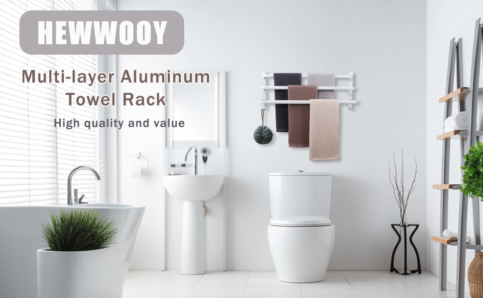 Тримач для рушників на стіну без свердління, 70 см, з гачками, 3 яруси, для ванної кімнати, кухні, туалету