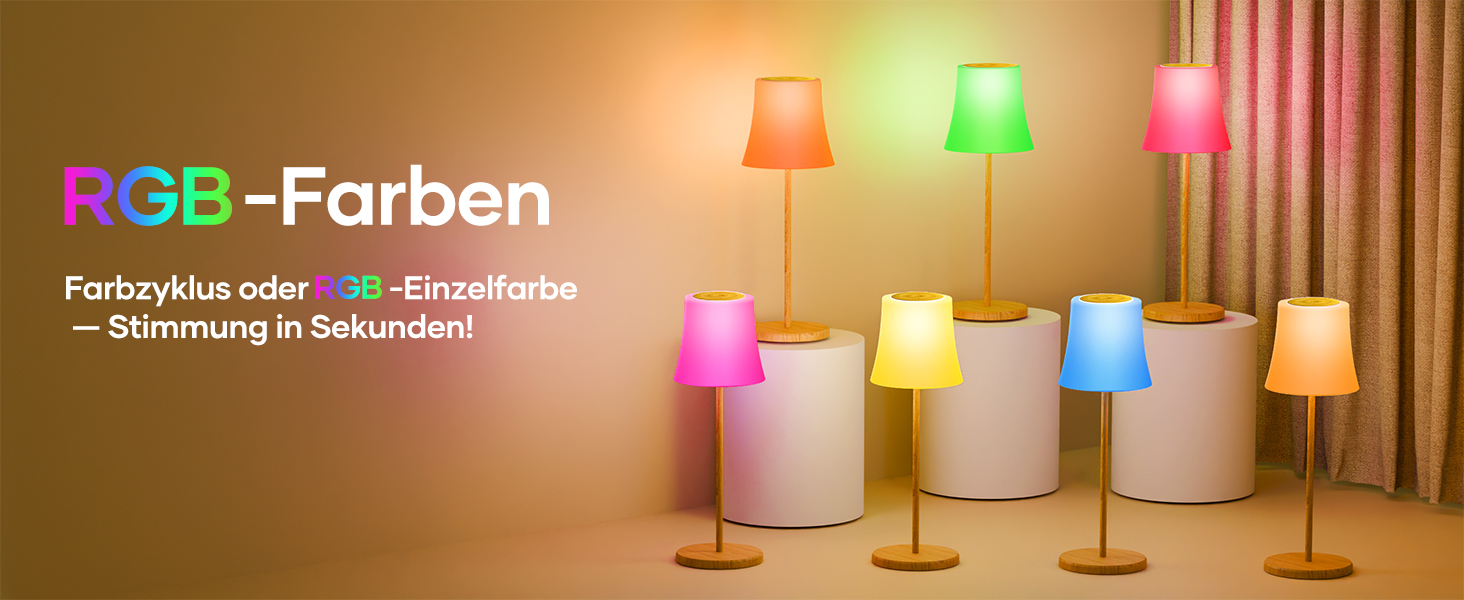 LED-лампа настільна Suright бездротова, акумуляторна з 3 кольоровими режимами та RGB, плавне регулювання яскравості, сенсорне керування, IP54 вологостійка для саду, кемпінгу, вечірки, спальні, кафе, з імітацією текстури дерева