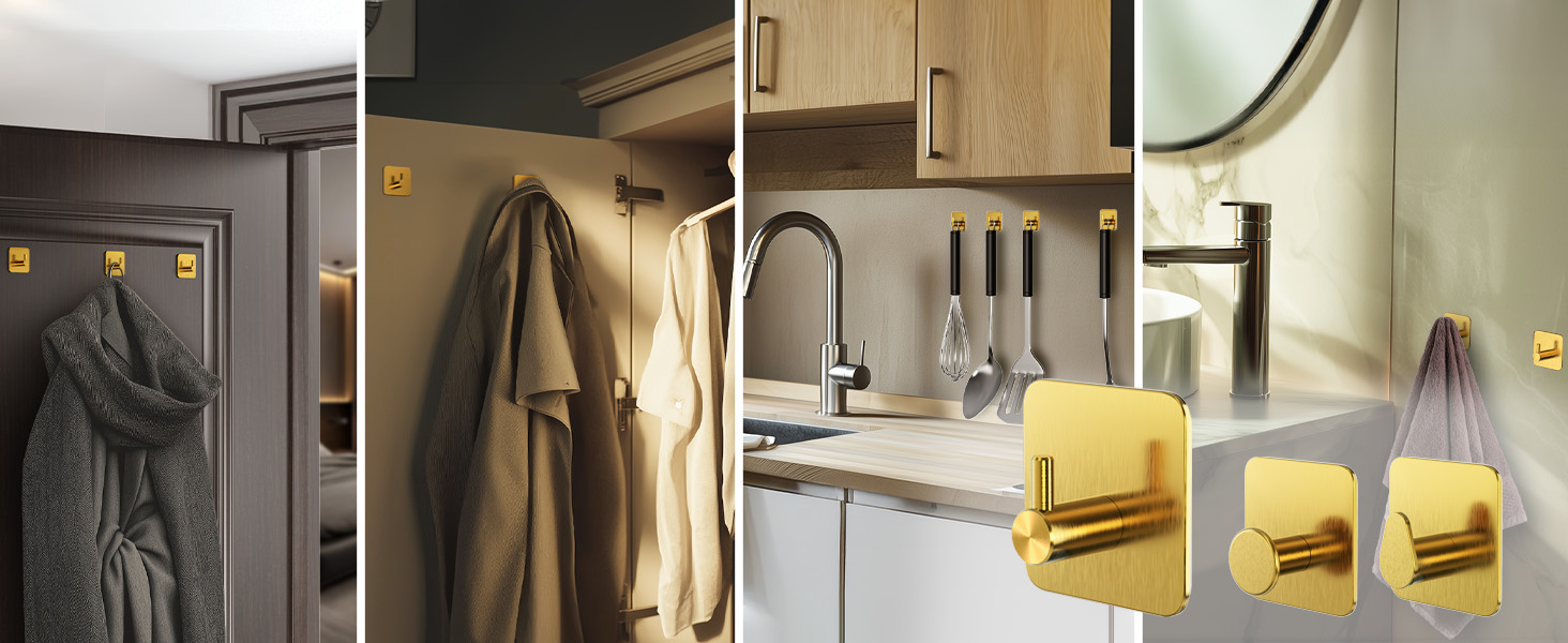 Набір гачків для рушників 4smile (6 шт) - самоклеючі, золоті, для ванної кімнати