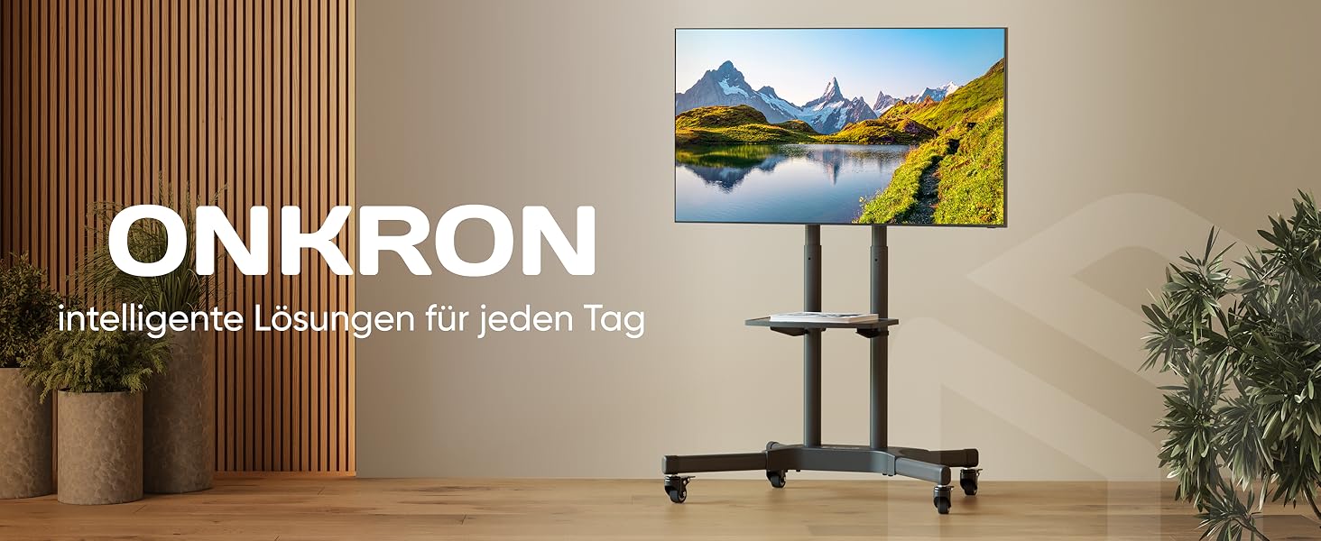 Підставка для телевізора ONKRON TS1351-B: роликова, для 32-65 дюймів, до 45 кг, VESA 600x400, з регулюванням висоти та полицею, чорна