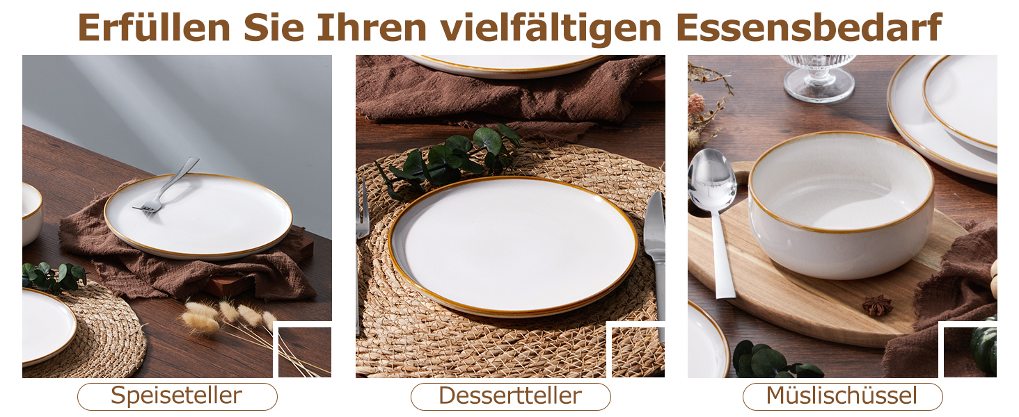 Набір посуду Onader для 6 осіб (18 предметів) - набір столового сервісу з тарілок, мисок, десертних тарілок, бежевий перламутровий, стійкий до миття в посудомийній машині та подряпин