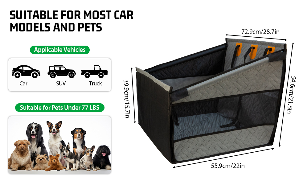 Надійний автокрісло для собак, посилене автокрісло для середніх та великих собак, водонепроникне, неслизьке, з захистом від подряпин, з 3 ременями кріплення