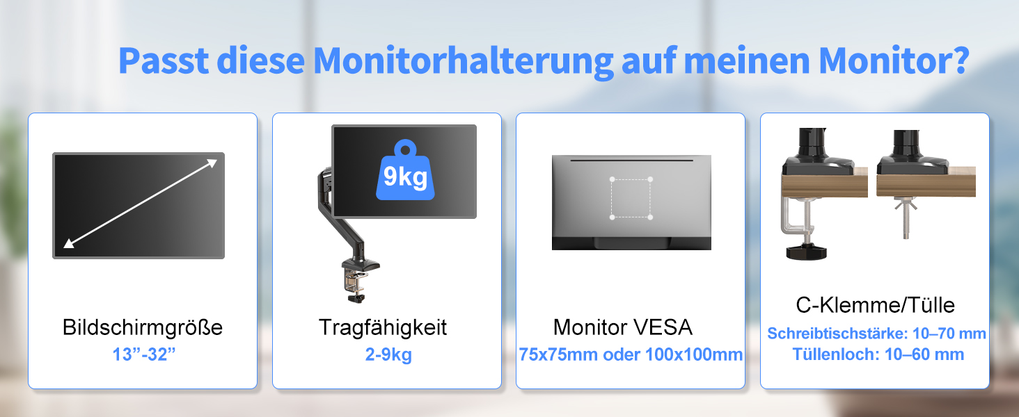 Кріплення для монітора Suptek MD01A: підходить для моніторів 13-32 дюймів, до 9 кг, газ-амортизатор, 360° оберт, регулювання висоти, нахил, VESA 75x75/100x100 мм, чорний