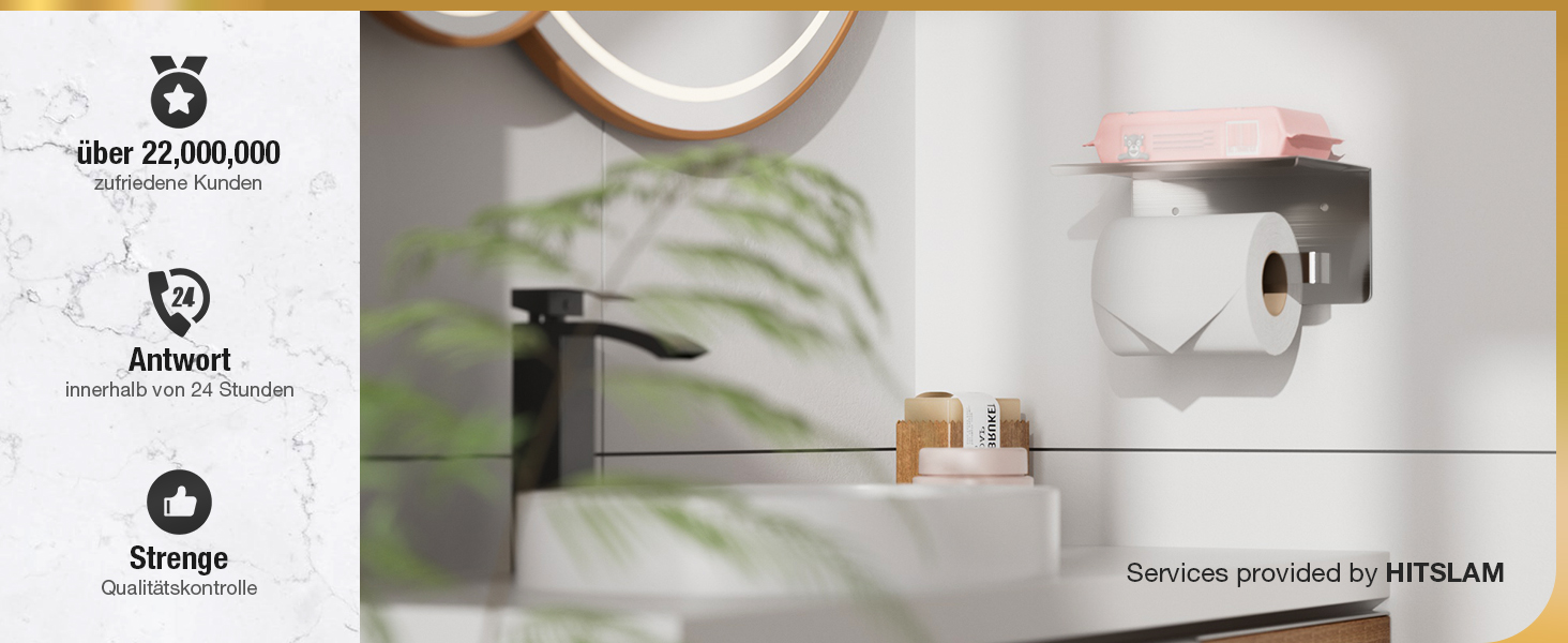 Тримач туалетного паперу HITSLAM без свердління, нержавіюча сталь з полицею, самоклеючий, для ванної кімнати