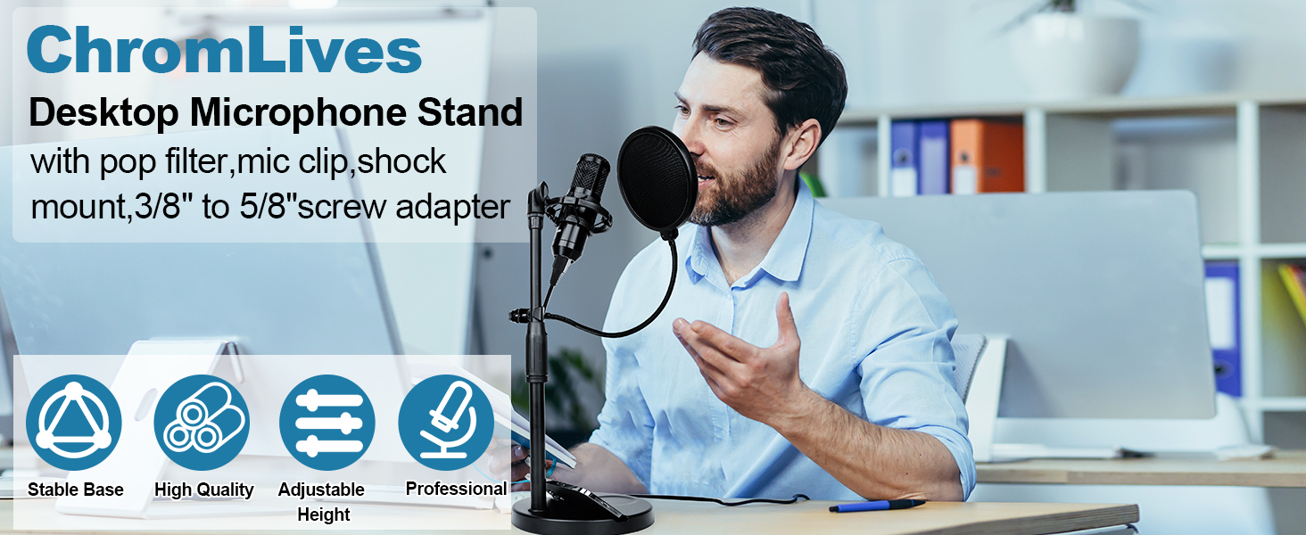 Підставка для мікрофона ChromLives для Razer Seiren X, з поп-фільтром, вітрозахистом та кабелетримачем, 5/8 адаптер для радіомовлення та запису