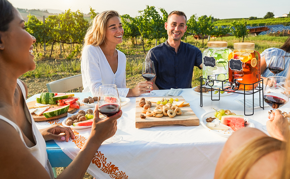 2 x 4-літрові диспенсери для напоїв зі стійкою, скляні диспенсери для напоїв з нержавіючою сталею, для газованої води, лимонаду, домашніх напоїв, вечірок, свят